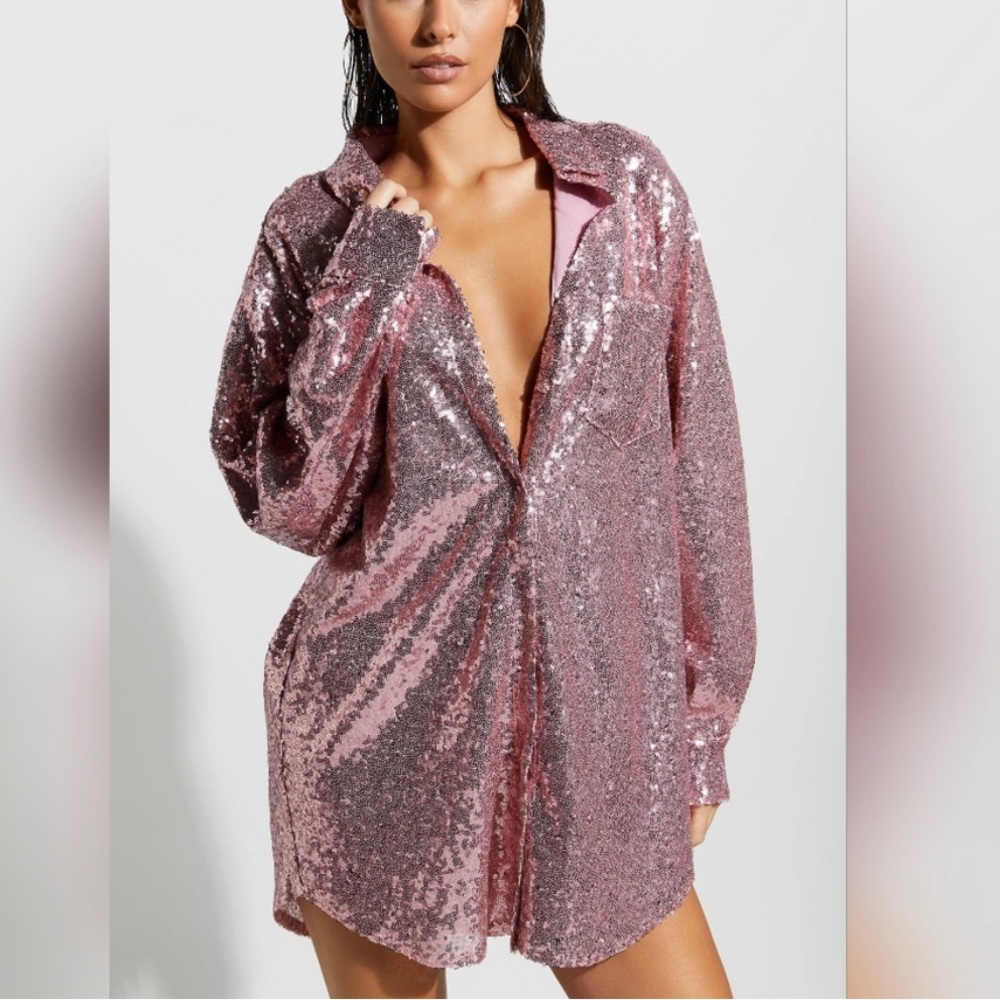 showpo sequin mini shirt dress